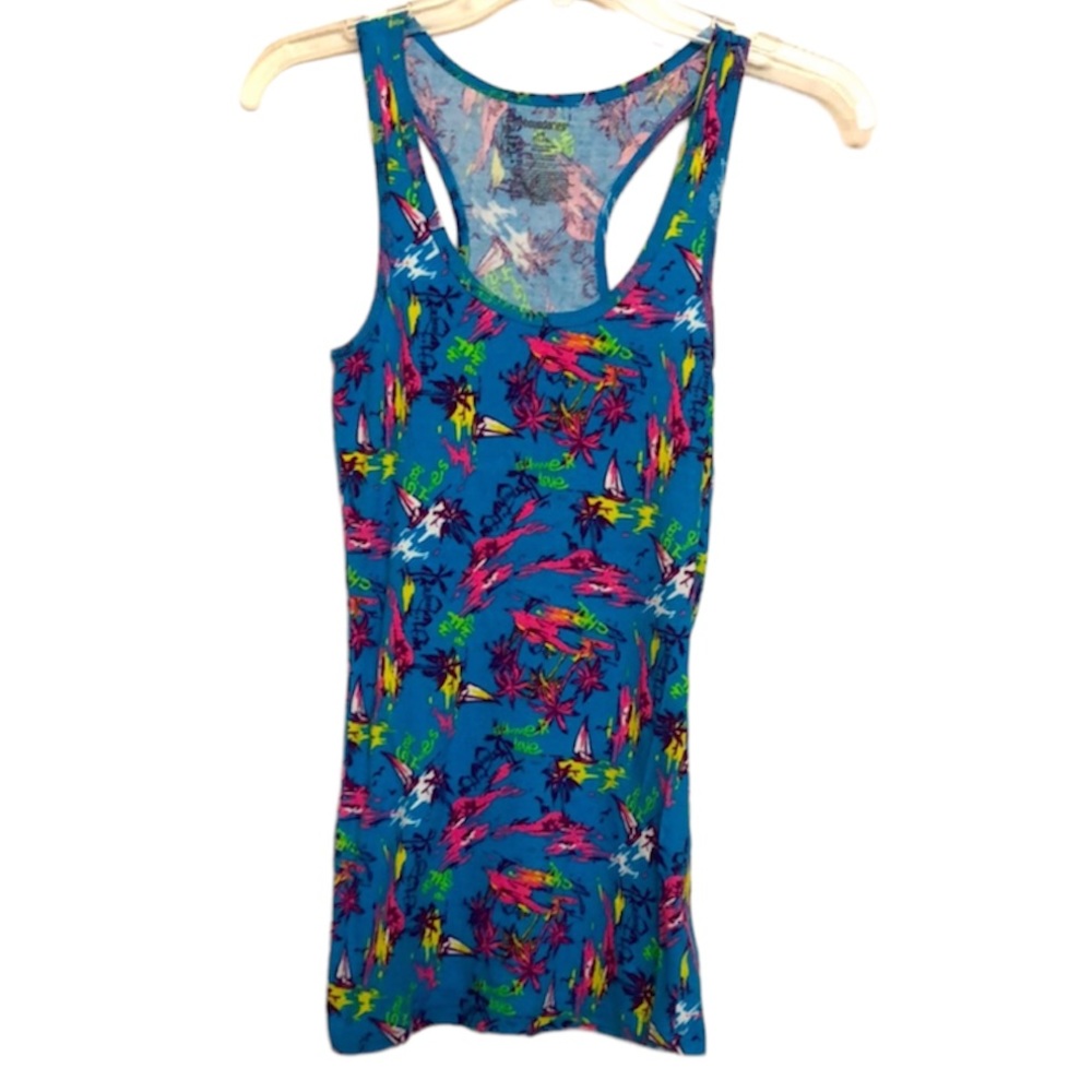 🌞 No Boundaries tank top turquoise blue Bright colors beach design women jr L